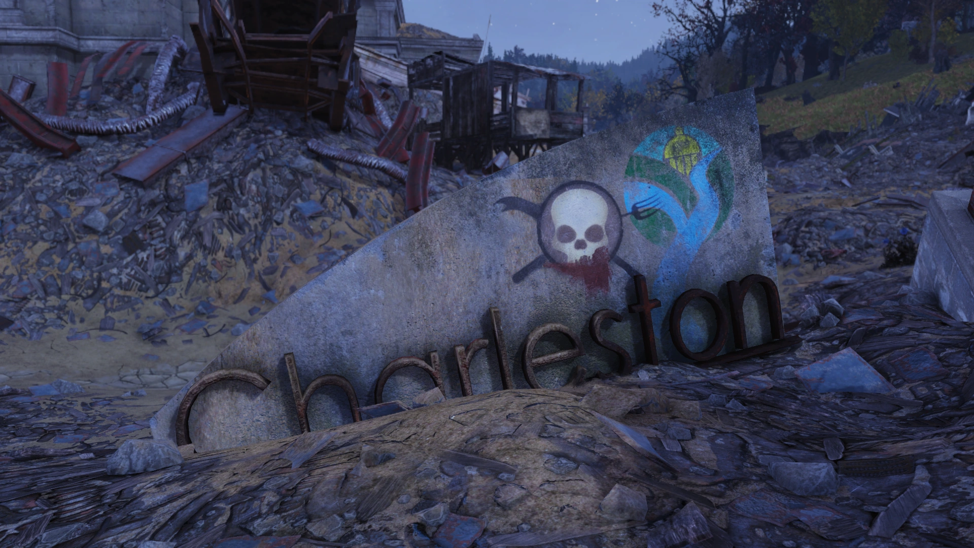 洪水後の街の標識